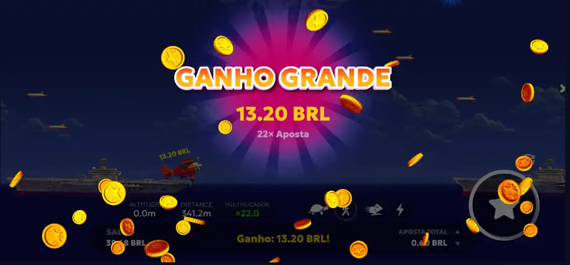 Moedas de ouro voando com notificação de super vitória