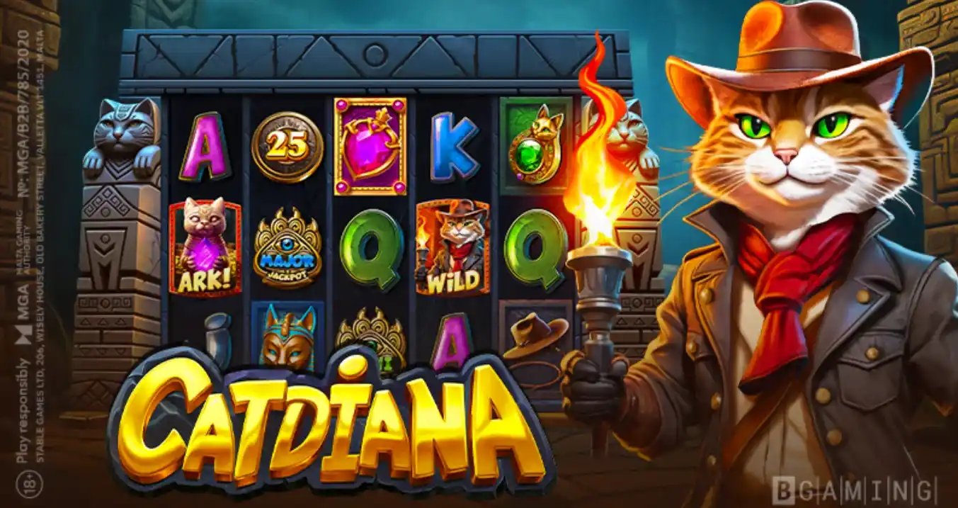 Catdiana slot by BGaming with treasure-hunting theme.