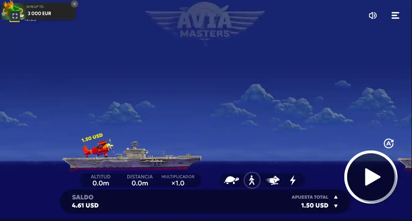 Pantalla de inicio del juego Aviamasters con un avión.